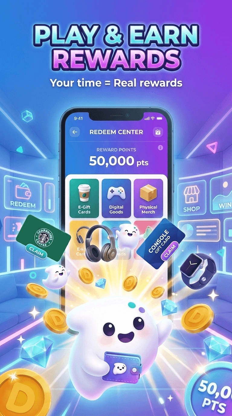 DooDoo promotional screen showing reward points and redemption options.