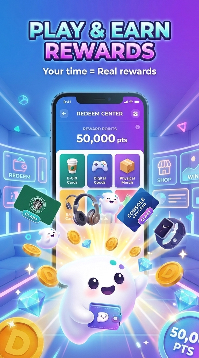 DooDoo promotional screen showing reward points and redemption options.